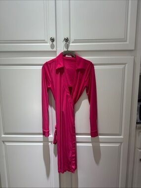 Calvin Klein Hot Pink Wrap Dress with Collar